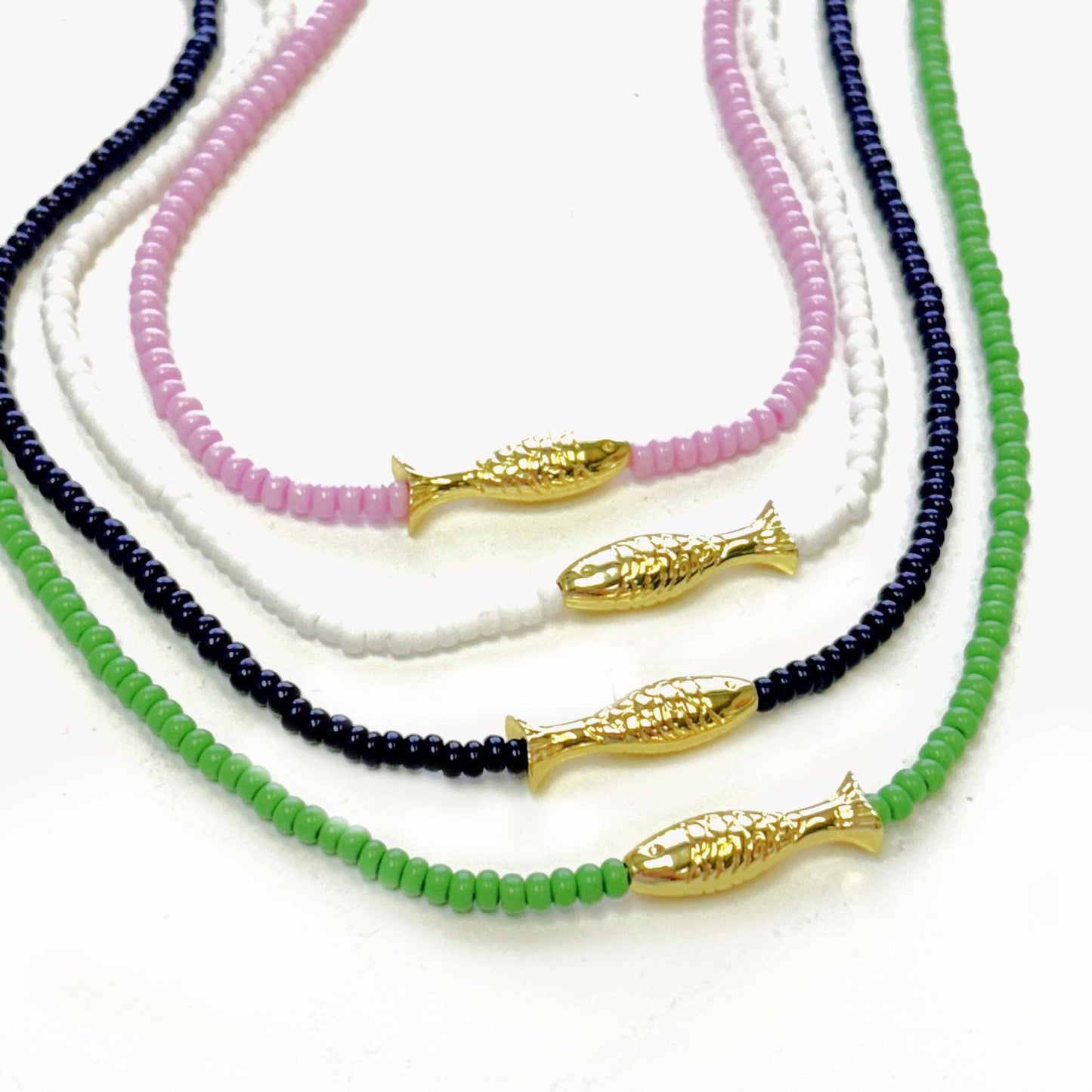 Lucky Fish Beaded Necklace: Dark Navy