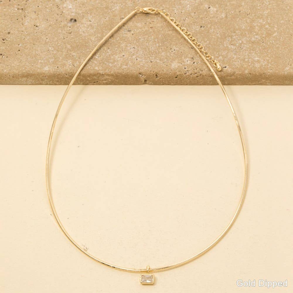 Gold Dipped Cz Baguette Pendant Choker Necklace: GOLD