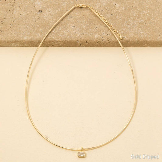 Gold Dipped Cz Baguette Pendant Choker Necklace: GOLD