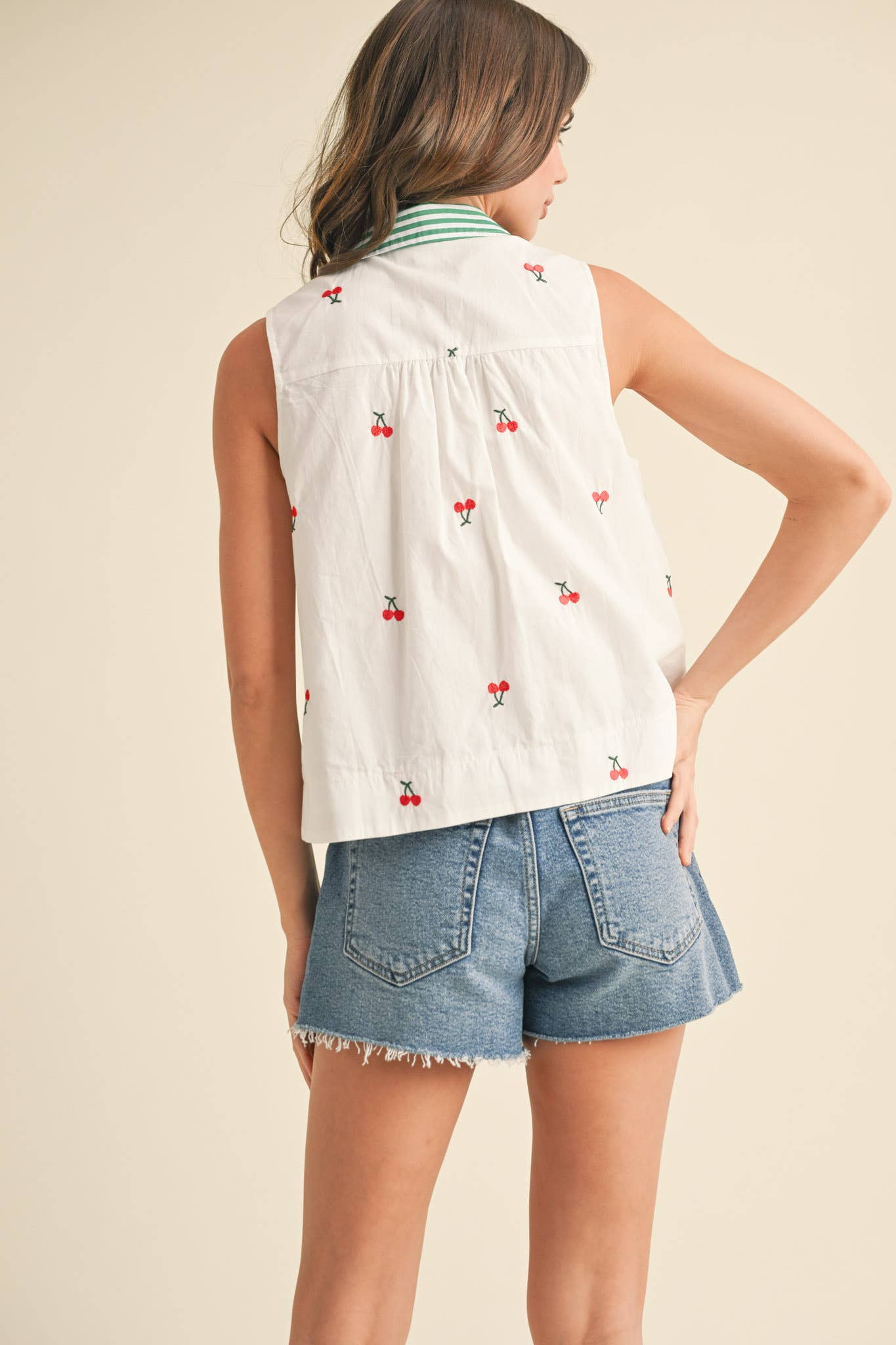 FRUIT EMBROIDERY COLLARED TANK MTP3591: Lemon / L