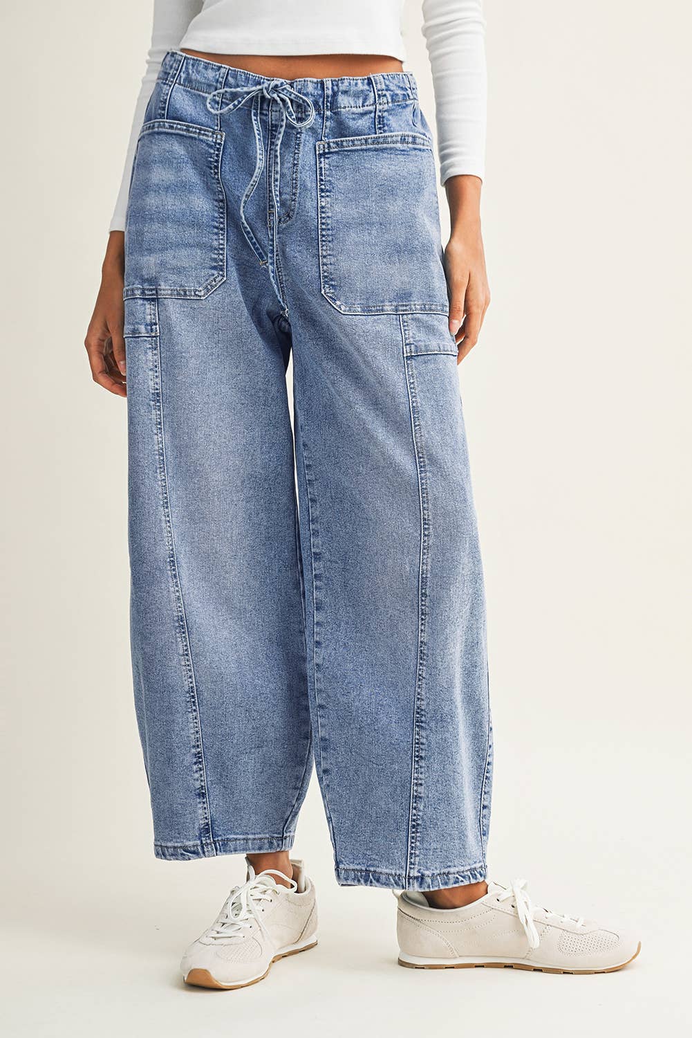 LDC Large Patch Pocket Drawstring Paperbag Waist Jeans: Myosotis / 14