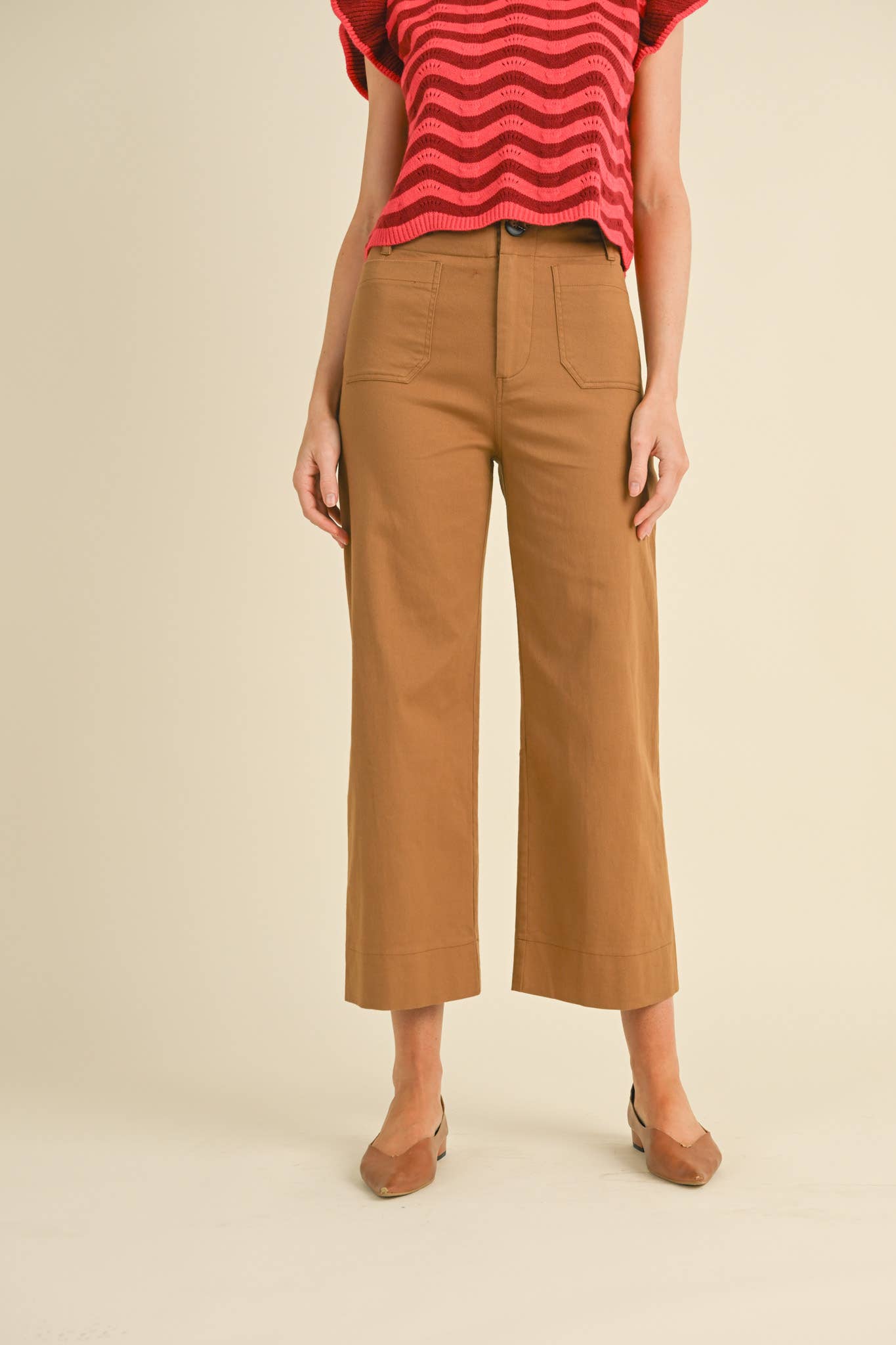 HIGH WAIST CROPPED WIDE LEG PANTS MP3303: Conflower Blue / L