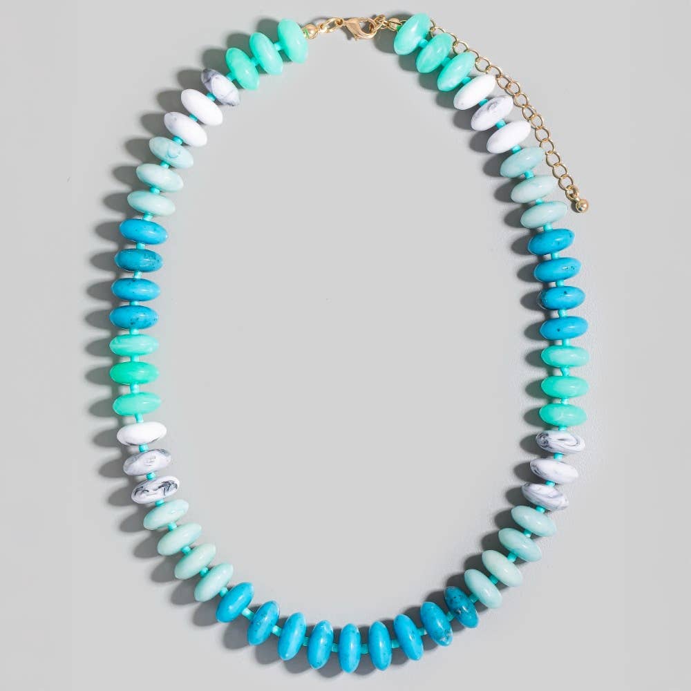 Marble Resin Disc Beaded Necklace: GDGRN