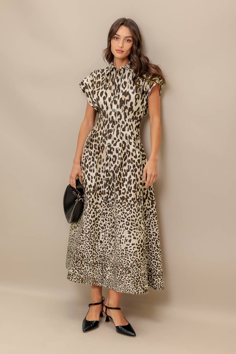 A printed woven midi dress - ID22665: TAUPE BROWN / Contemporary / L