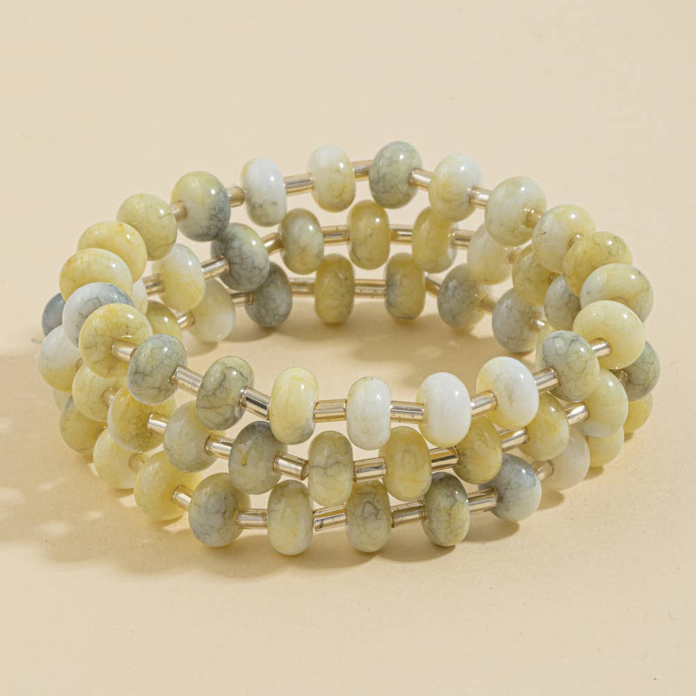 Marbled Stone Stretch Beaded Bracelet: GDGRN