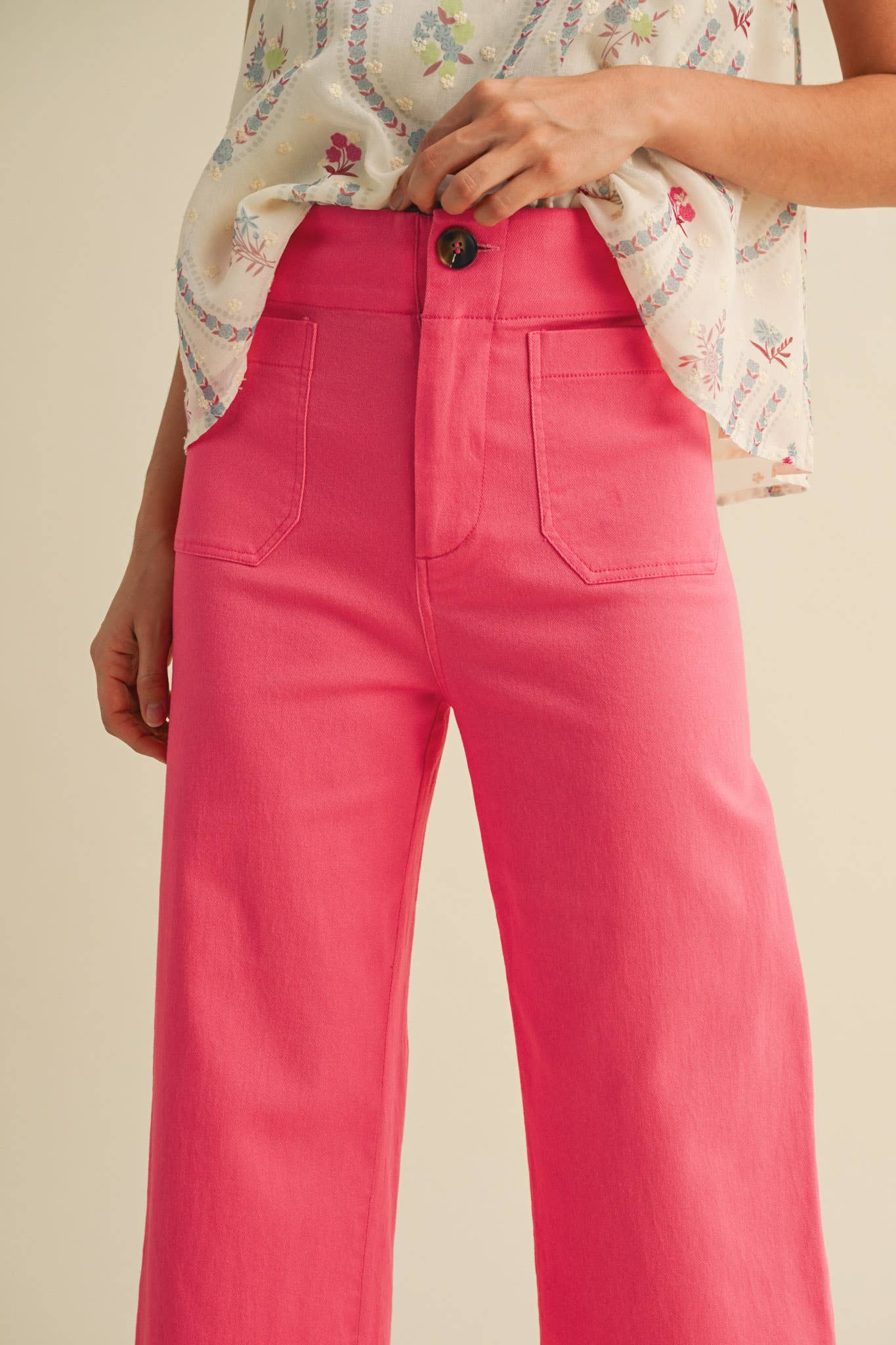 HIGH WAIST CROPPED WIDE LEG PANTS MP3303: Conflower Blue / L
