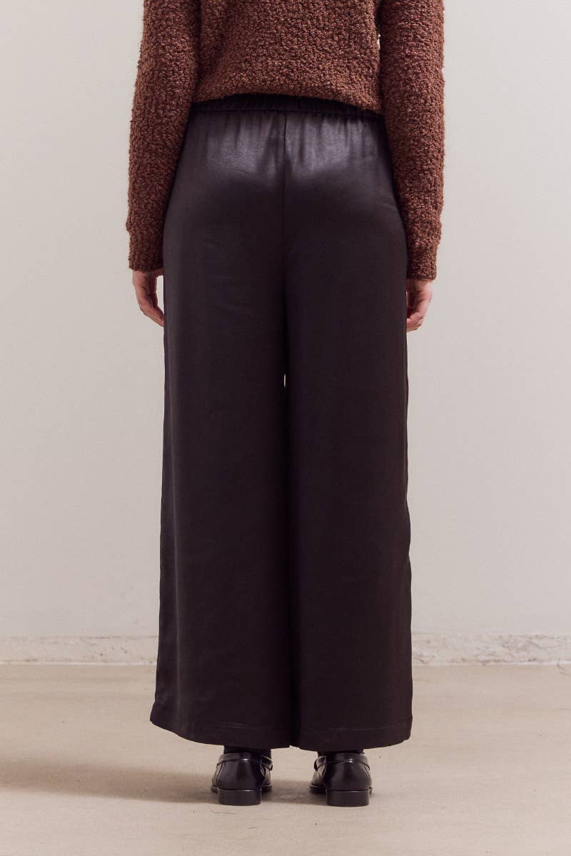 50698 - BANDING WAIST WIDE SATIN PANTS: CREAM / Contemporary / SMALL