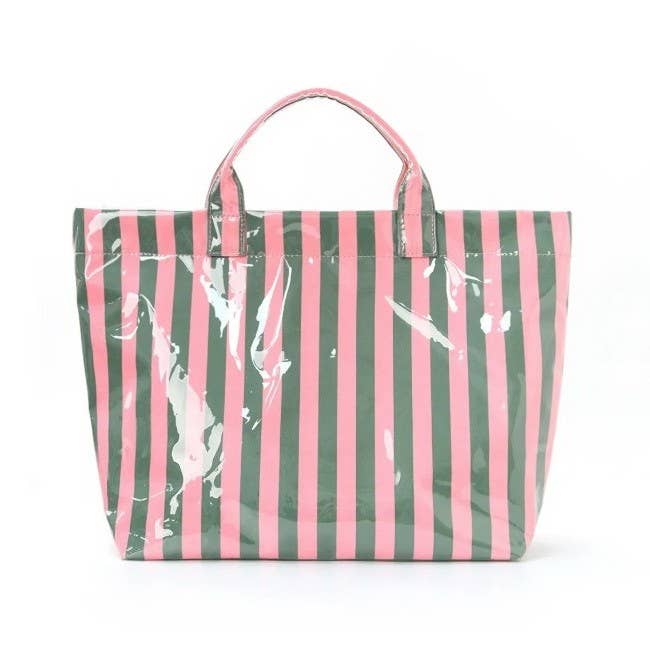 Large Striped Vinyl Tote Bags | 40P595: FUCHSIA ORANGE