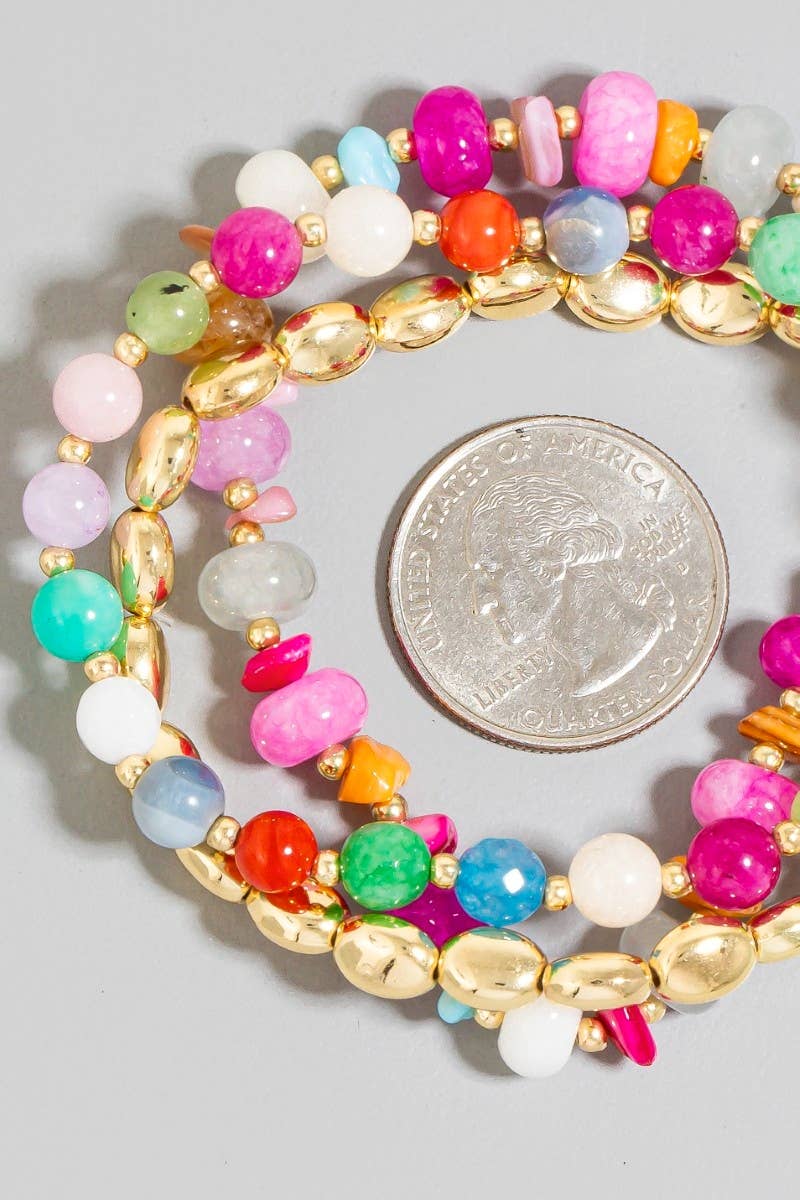 Stone And Metallic Beaded Bracelet Set: WT