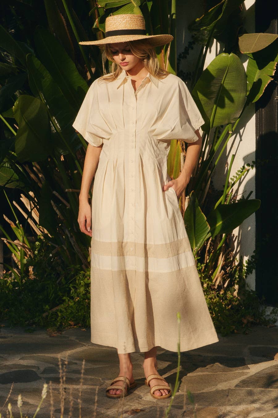 Short Sleeve Shirt Dress: Navy Combo / L