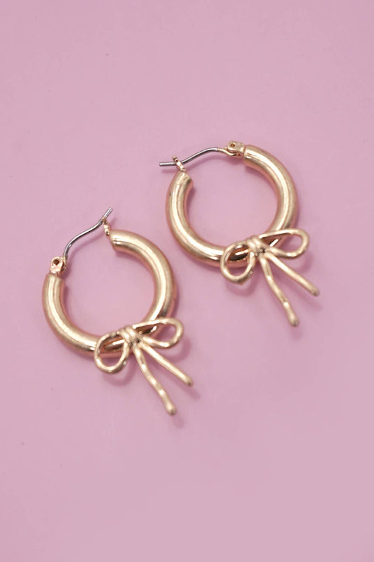 WORN GOLD BOW PUFFY HOOP EARRINGS | 80E06289: Gold