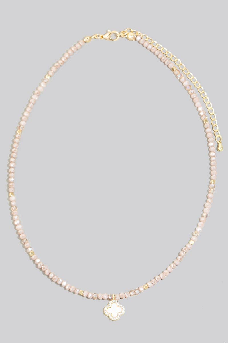 Cz And Clover Pendant Faceted Beaded Necklace: GDMWH
