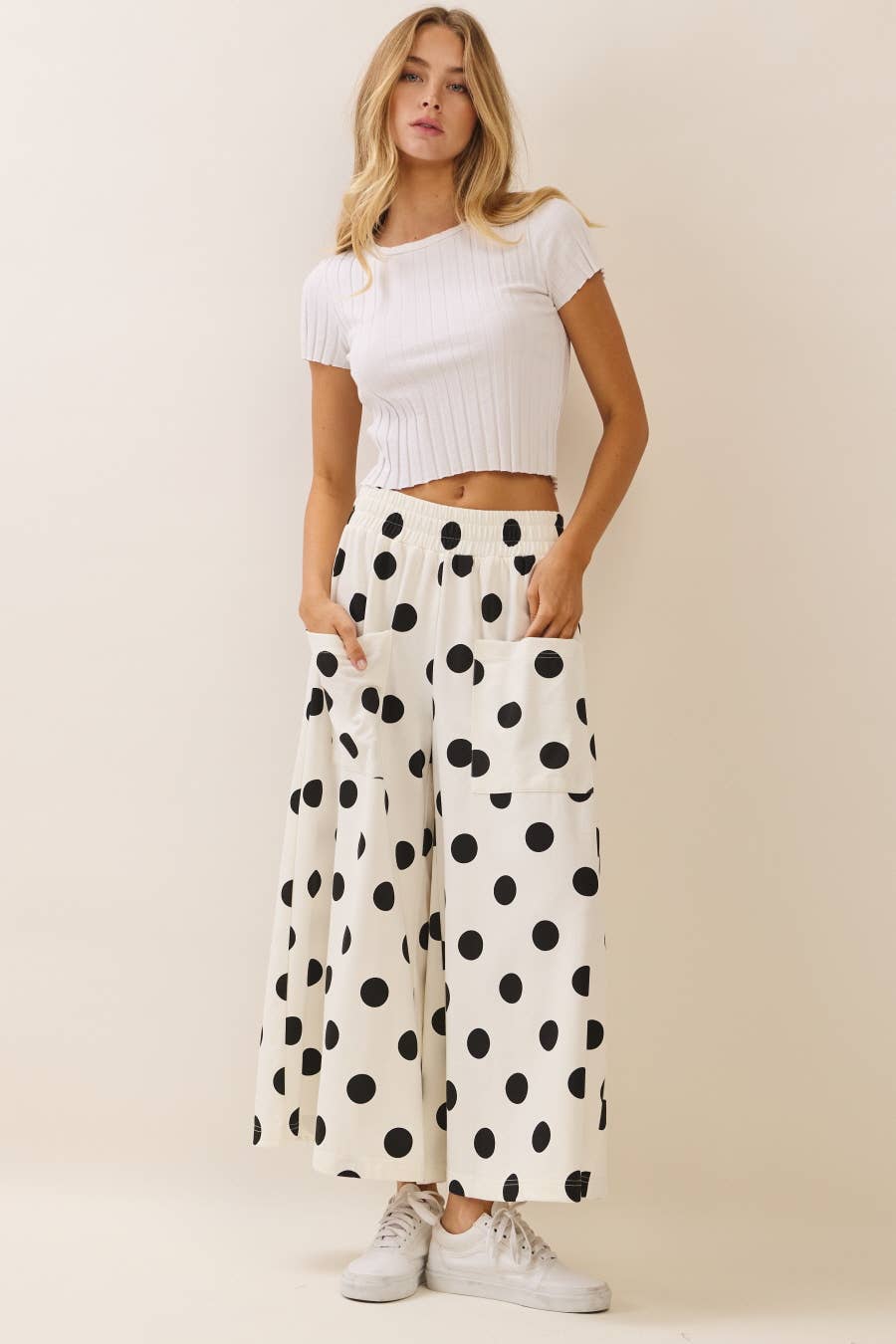 Polka Dot Pull-on Pants: Blue Navy / L