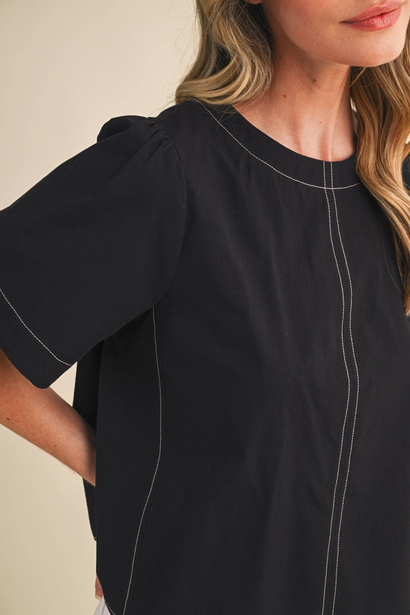 SEAM DETAIL SHORT SLEEVE BOXY TOP MTP4795: APPLE GREEN / L