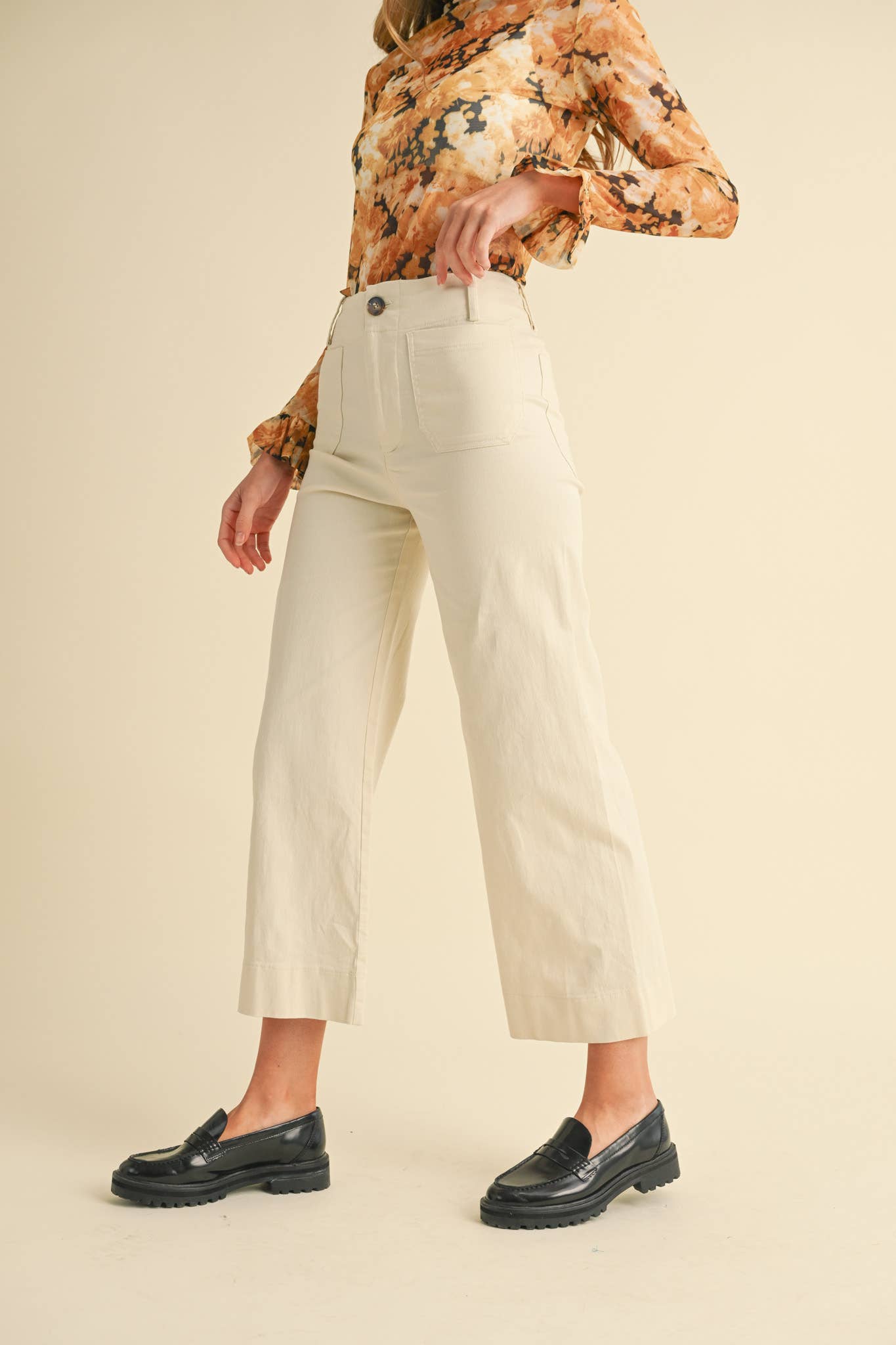 HIGH WAIST CROPPED WIDE LEG PANTS MP3303: Conflower Blue / L