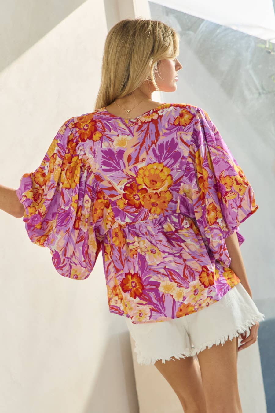 Printed Blouse With Wide Bubble Sleeve: Olive Garden / L