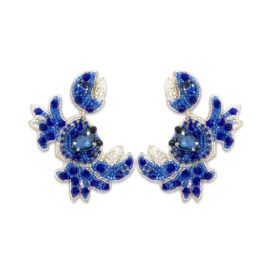 Coastal Blue Beaded Crab Earring | Resort Earring| Coastal