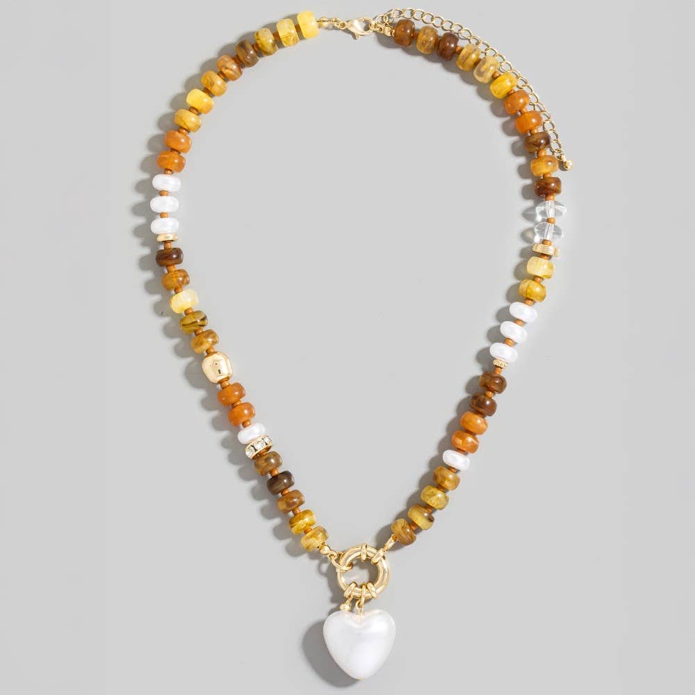 Pearl Heart Pendant Mixed Beaded Necklace: GDIVY