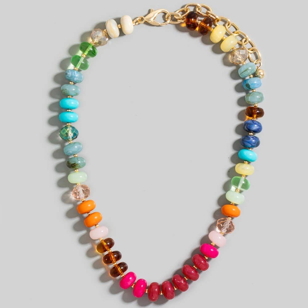 Mixed Faceted And Marble Resin Disc Beads Necklace: MUL