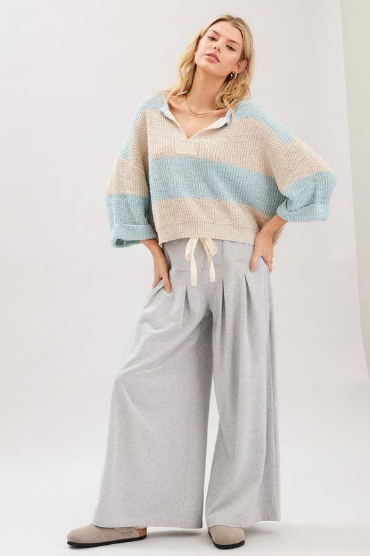 Striped Design Patch Sweater: Bubblegum Oatmeal / S