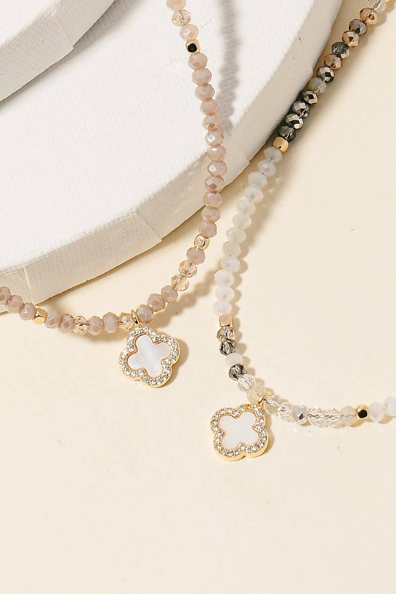 Cz And Clover Pendant Faceted Beaded Necklace: GDMWH
