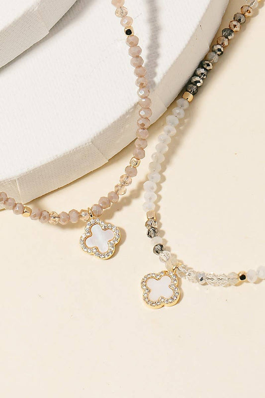 Cz And Clover Pendant Faceted Beaded Necklace: GDMWH