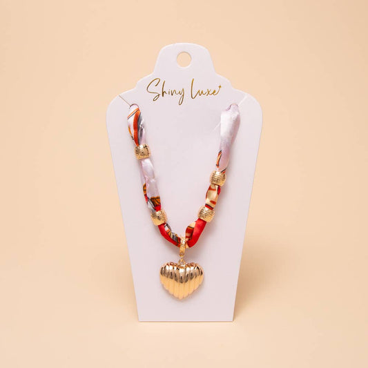 Colorful Fabric Braided Bandana Necklace with Textured Heart