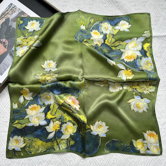 S25061 100% Silk Square Scarf (21"x21"): 02 CRM/GRN/YLW