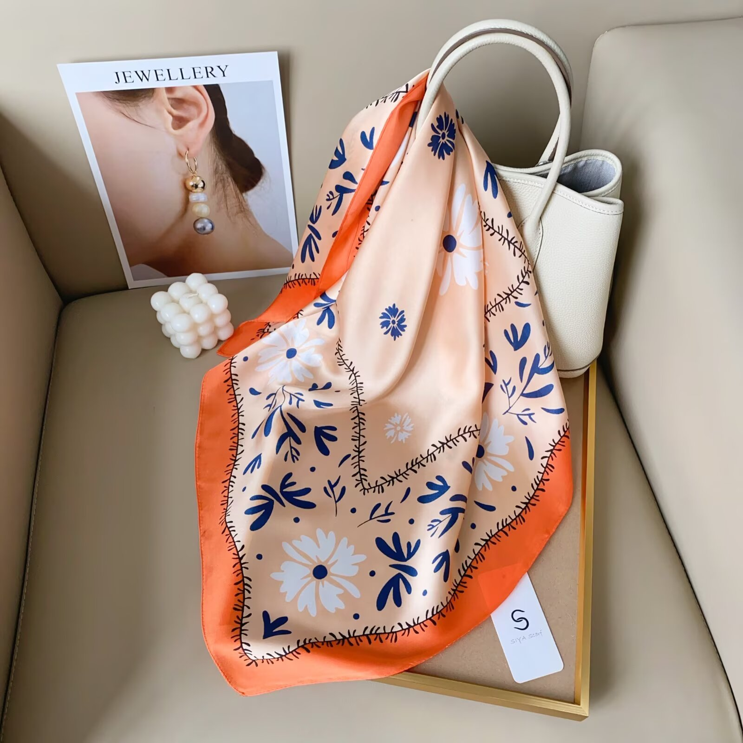S26097 100% Polyester Lightweight Square Scarf: 01 Orange