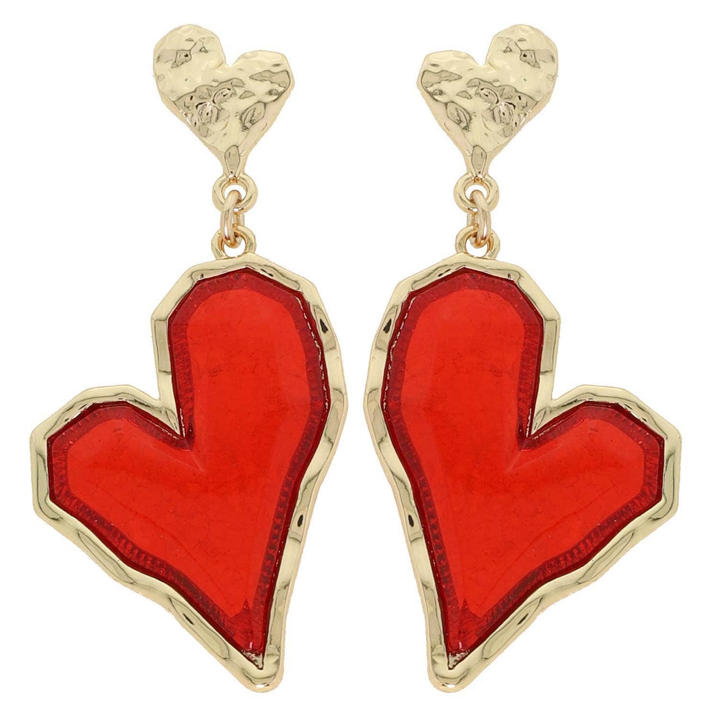 Irregular Metal Heart Enamel Coated Drop Earrings: Red