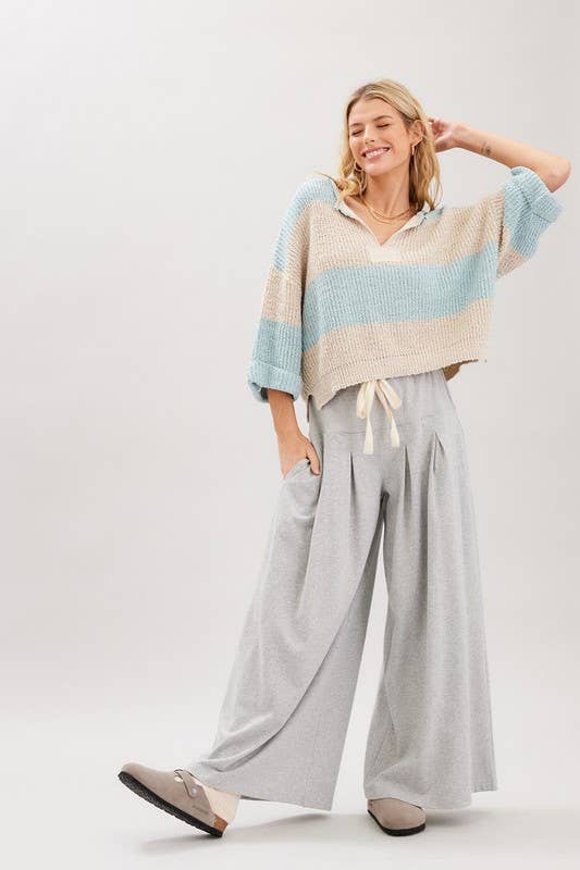 Striped Design Patch Sweater: Bubblegum Oatmeal / S