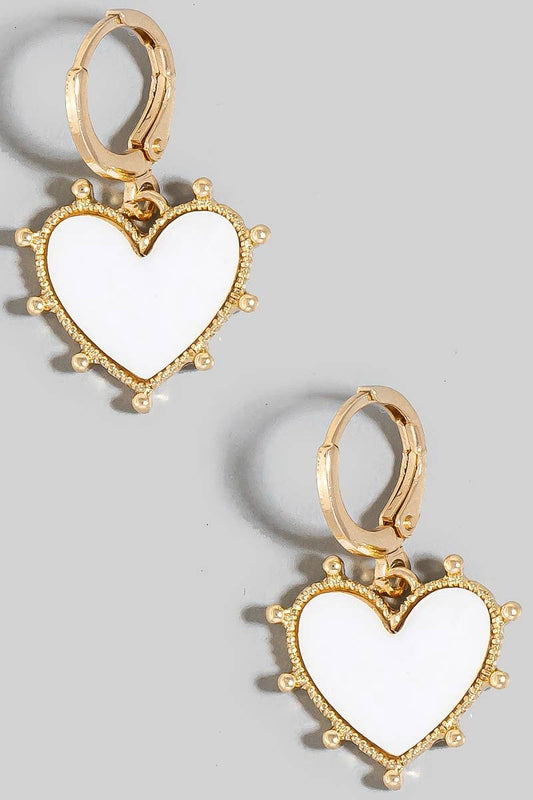 Mother Of Pearl Heart Charm Hoop Earrings: G