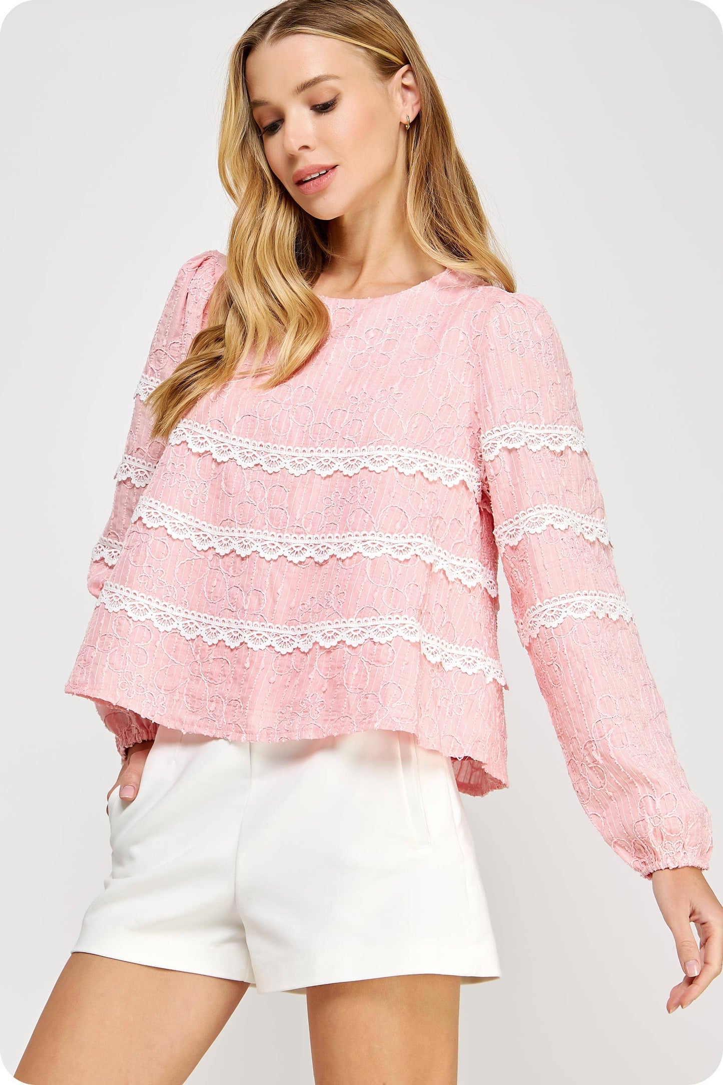 Contrast Lace Trim Detail Top: Muted Lime / S