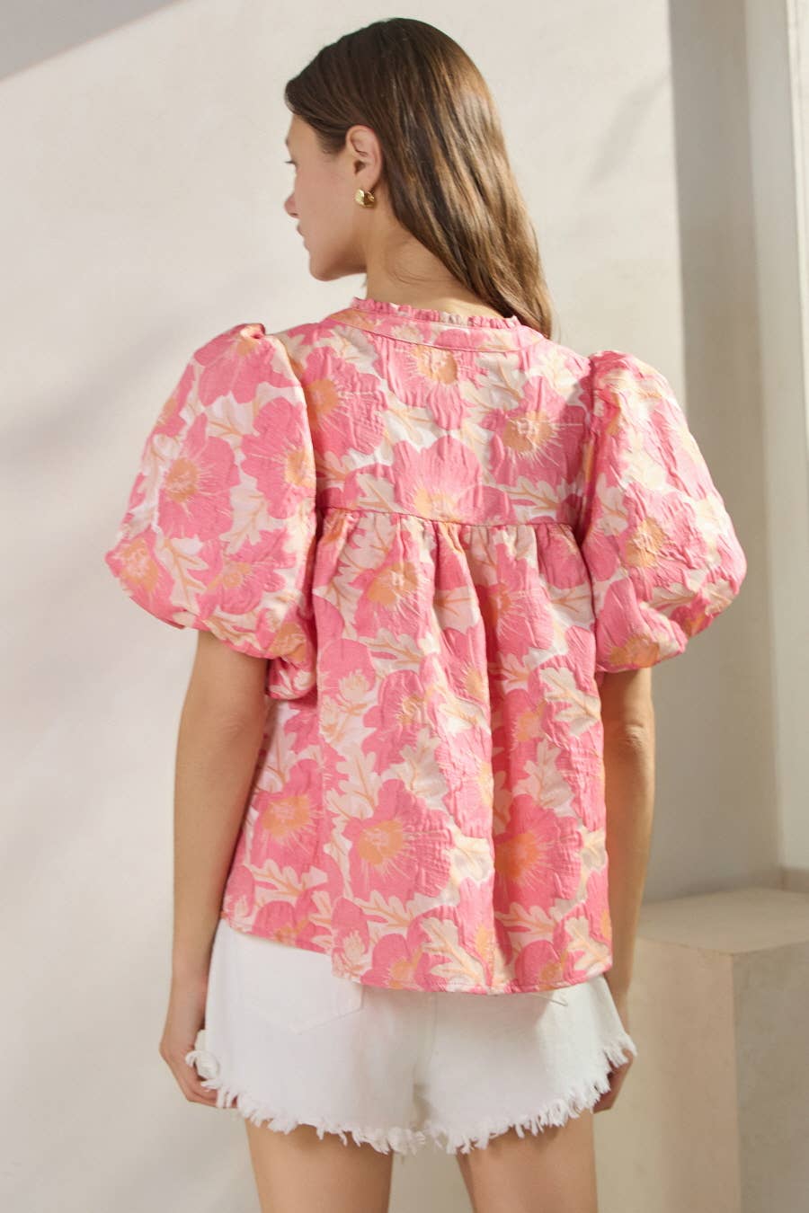 Plus Floral Satin Weave Jacquard Babydoll Top: Sage Pink / 2XL