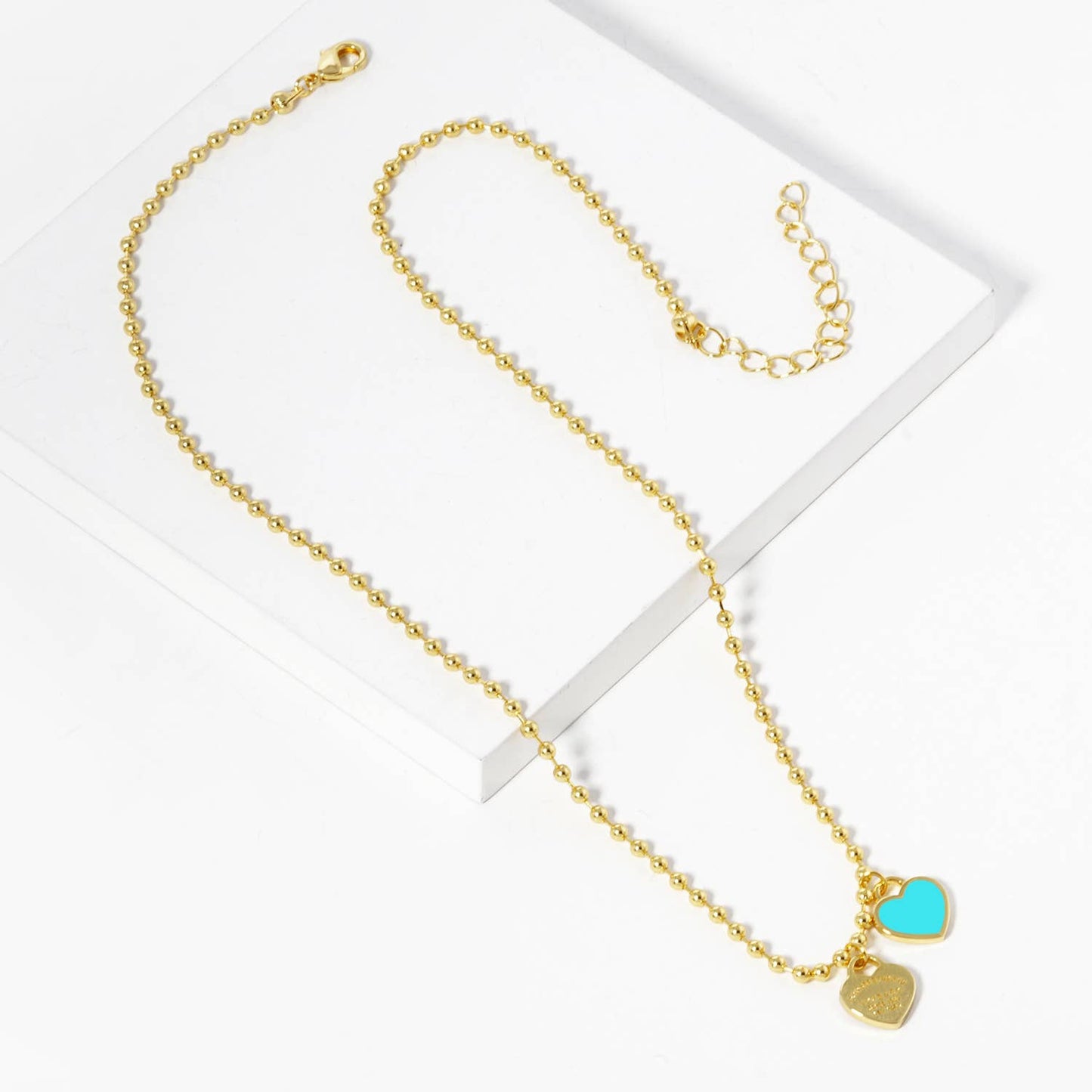 Gold plated Enamel Heart Pendant Necklace : Gold White