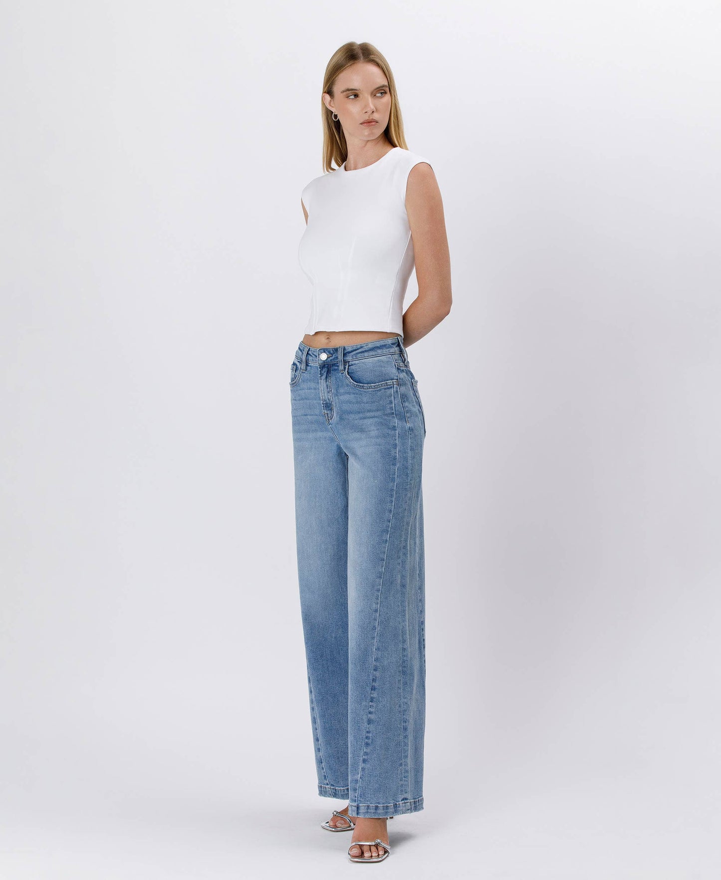 HIGH RISE SEAM DETAIL PALAZZO JEANS V3608: ENTHUSE / 30