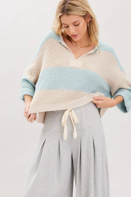 Striped Design Patch Sweater: Bubblegum Oatmeal / S