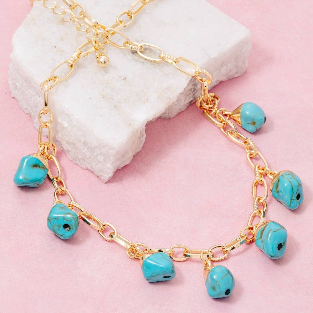 Turquoise Stone Charms Chain Necklace: TUR