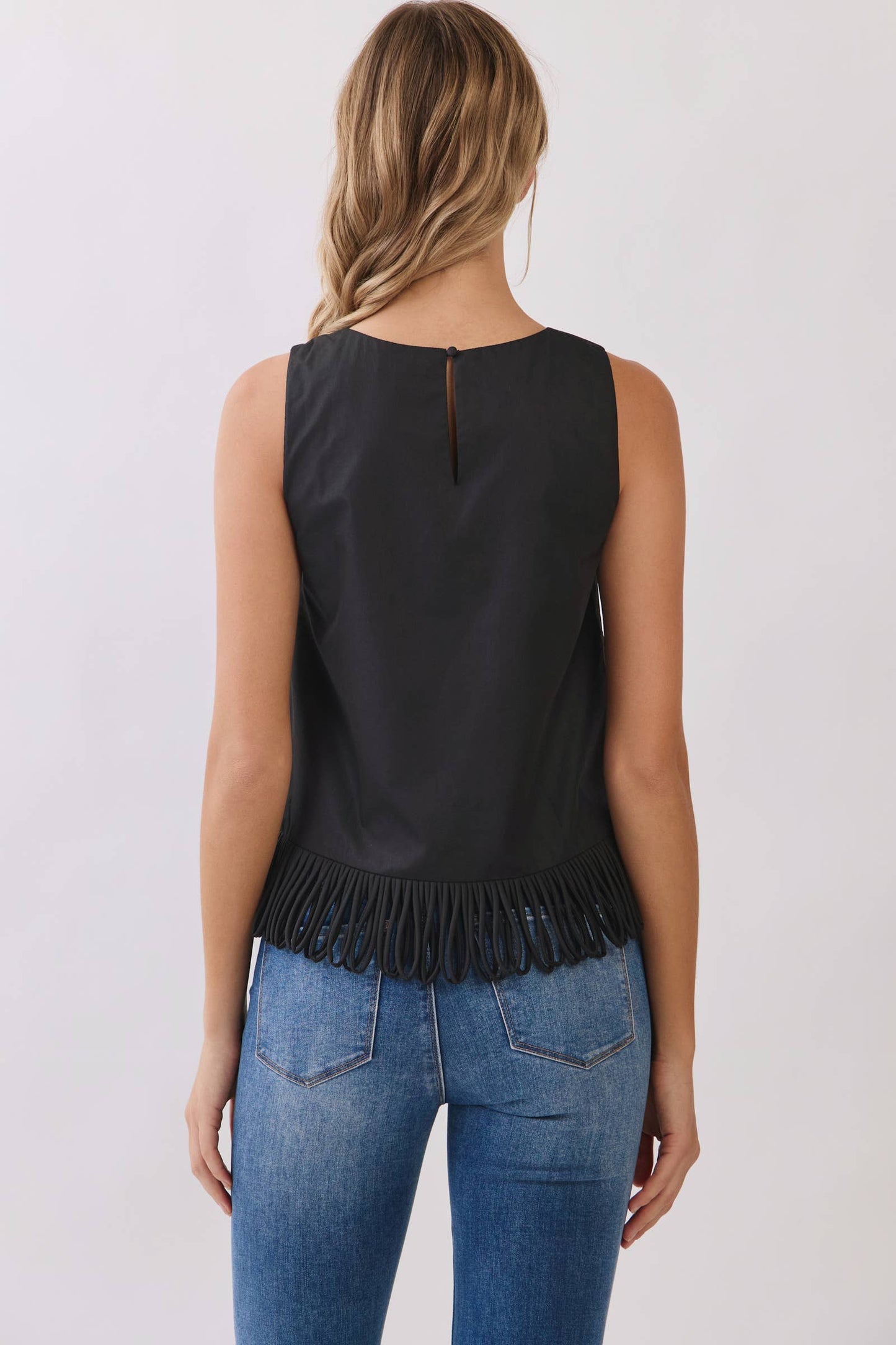 CT10040-Fringe Hem Sleeveless Top: Fuchsia / S
