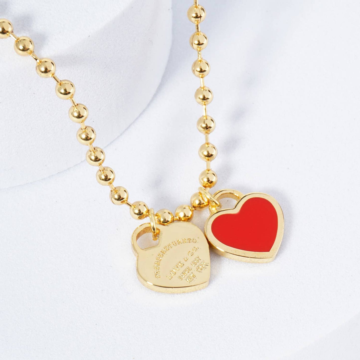 Gold plated Enamel Heart Pendant Necklace : Gold White