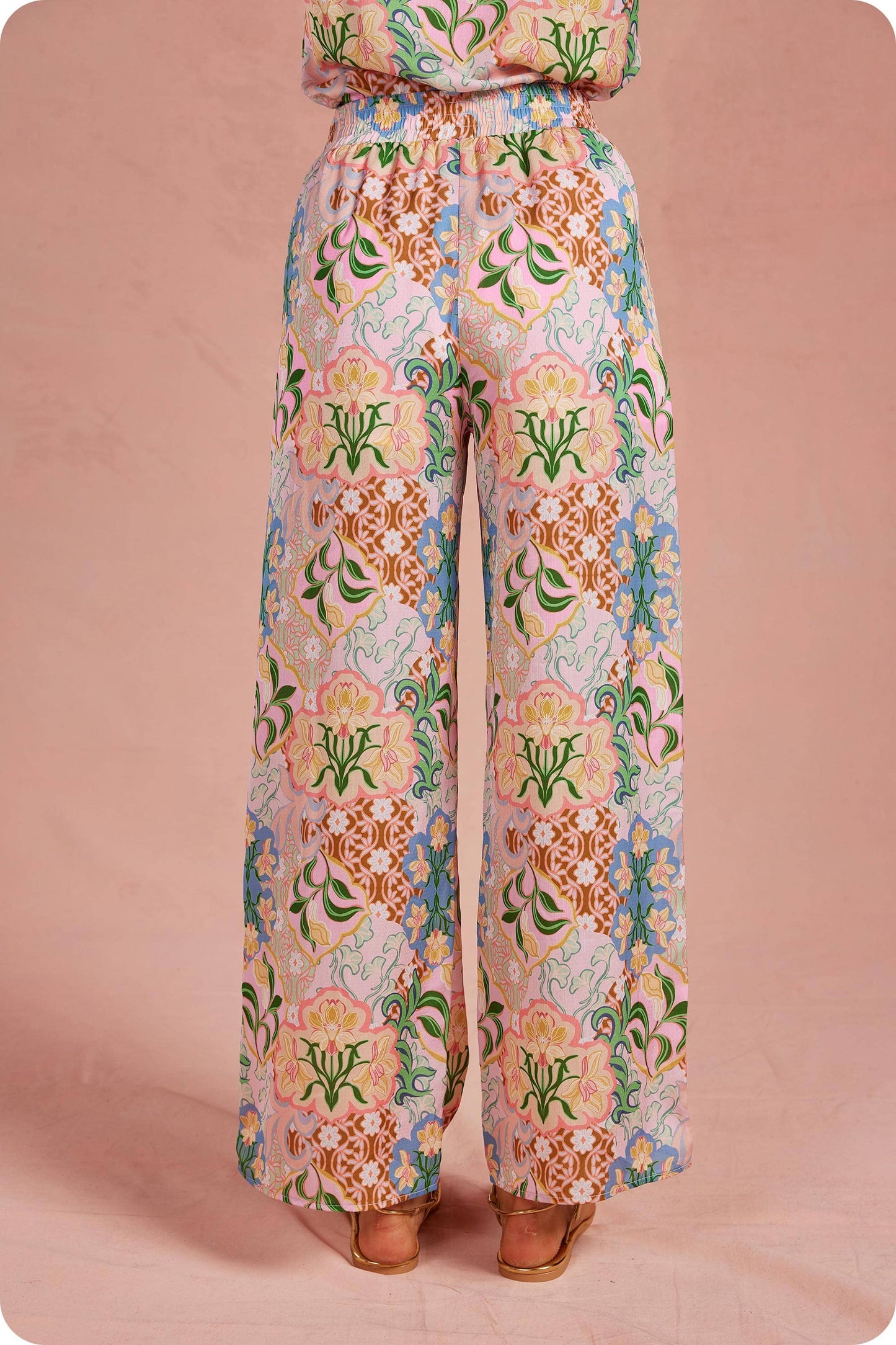 Garden Party Crochet Contrast Satin Pants: Multi / L