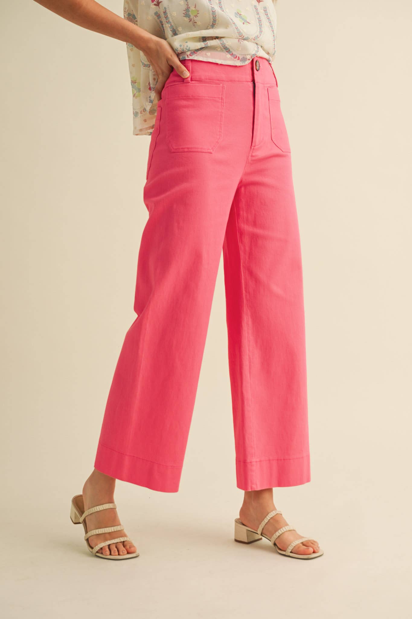 HIGH WAIST CROPPED WIDE LEG PANTS MP3303: Conflower Blue / L