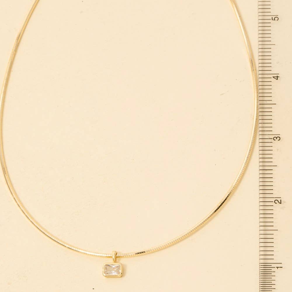 Gold Dipped Cz Baguette Pendant Choker Necklace: GOLD