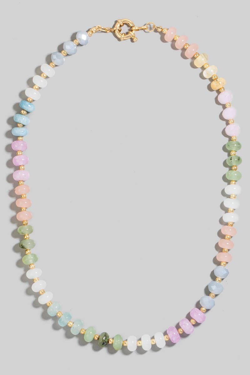 Round Stone Beaded Necklace: BPINK