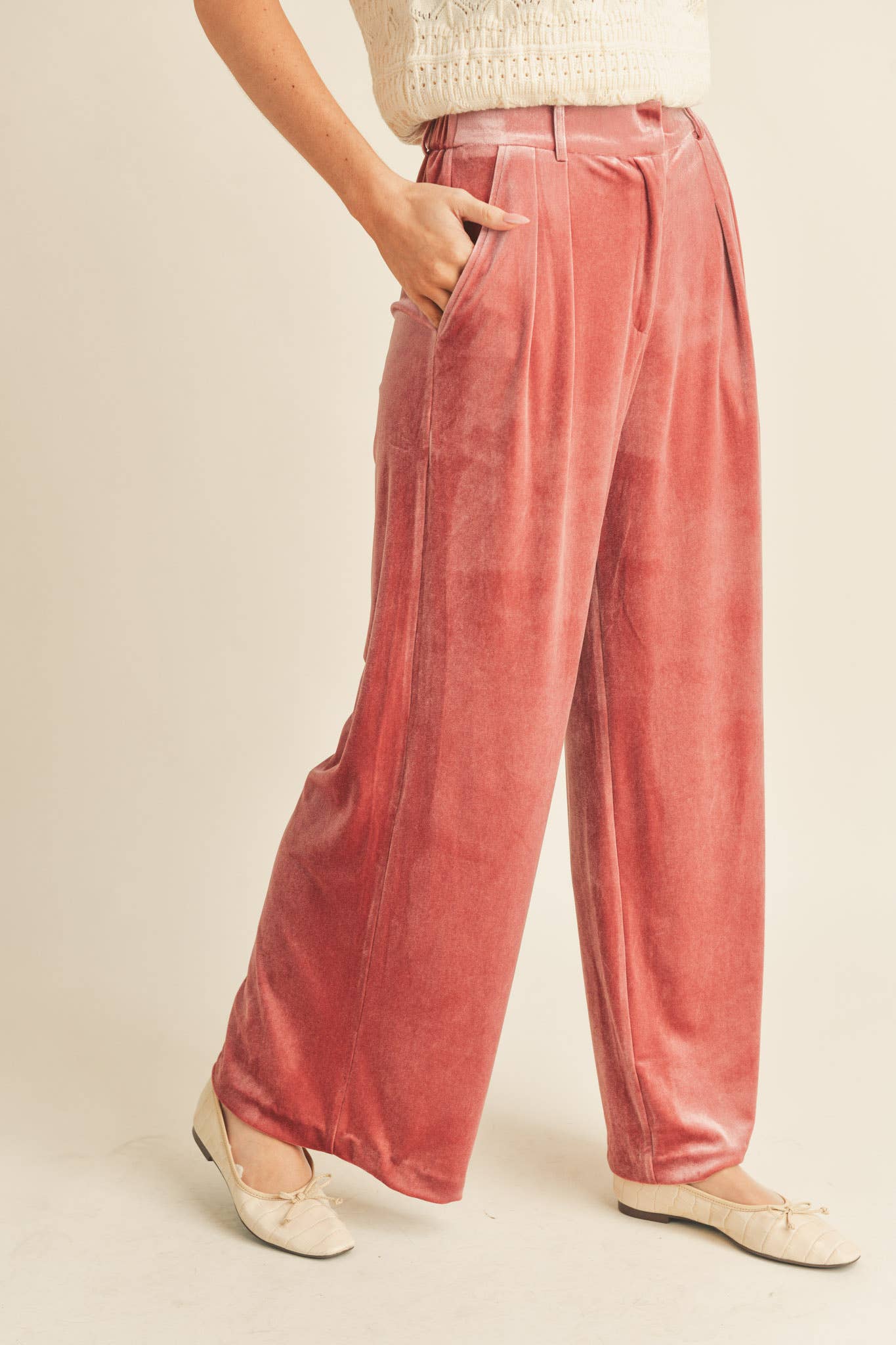 WIDE LEG VELVET TROUSERS MP2503: ROSE MAUVE / M