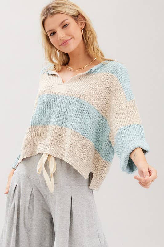 Striped Design Patch Sweater: Bubblegum Oatmeal / S