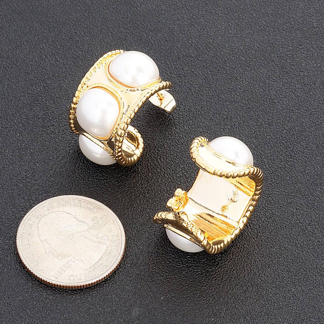 Faux Pearl Metal Mini Hoop Earring: GD