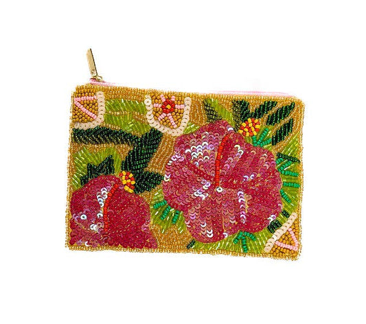 Ladies Floral Themed Beaded Coin Purse