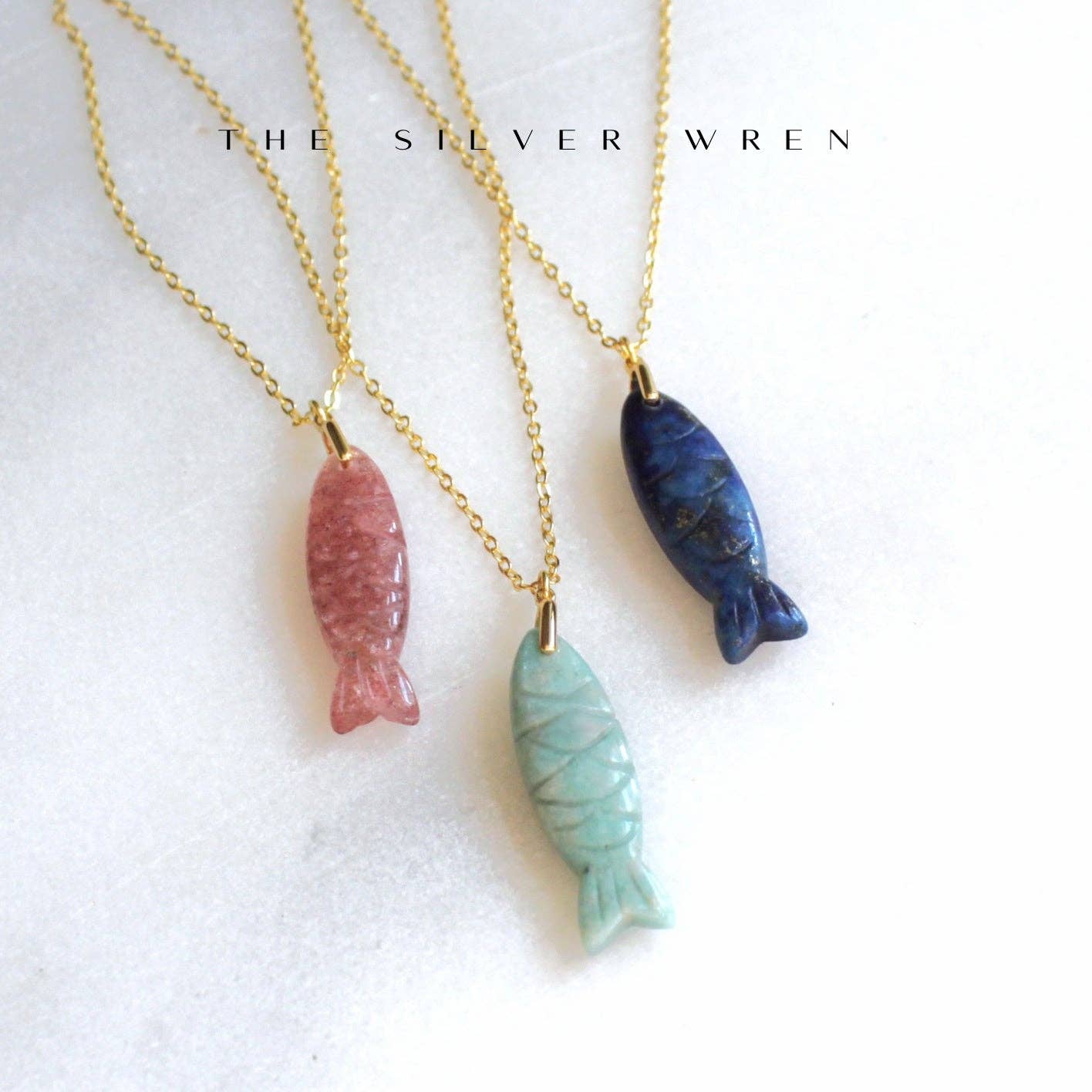 Gemstone Fish Pendant Necklace: Amazonite / 16 inch