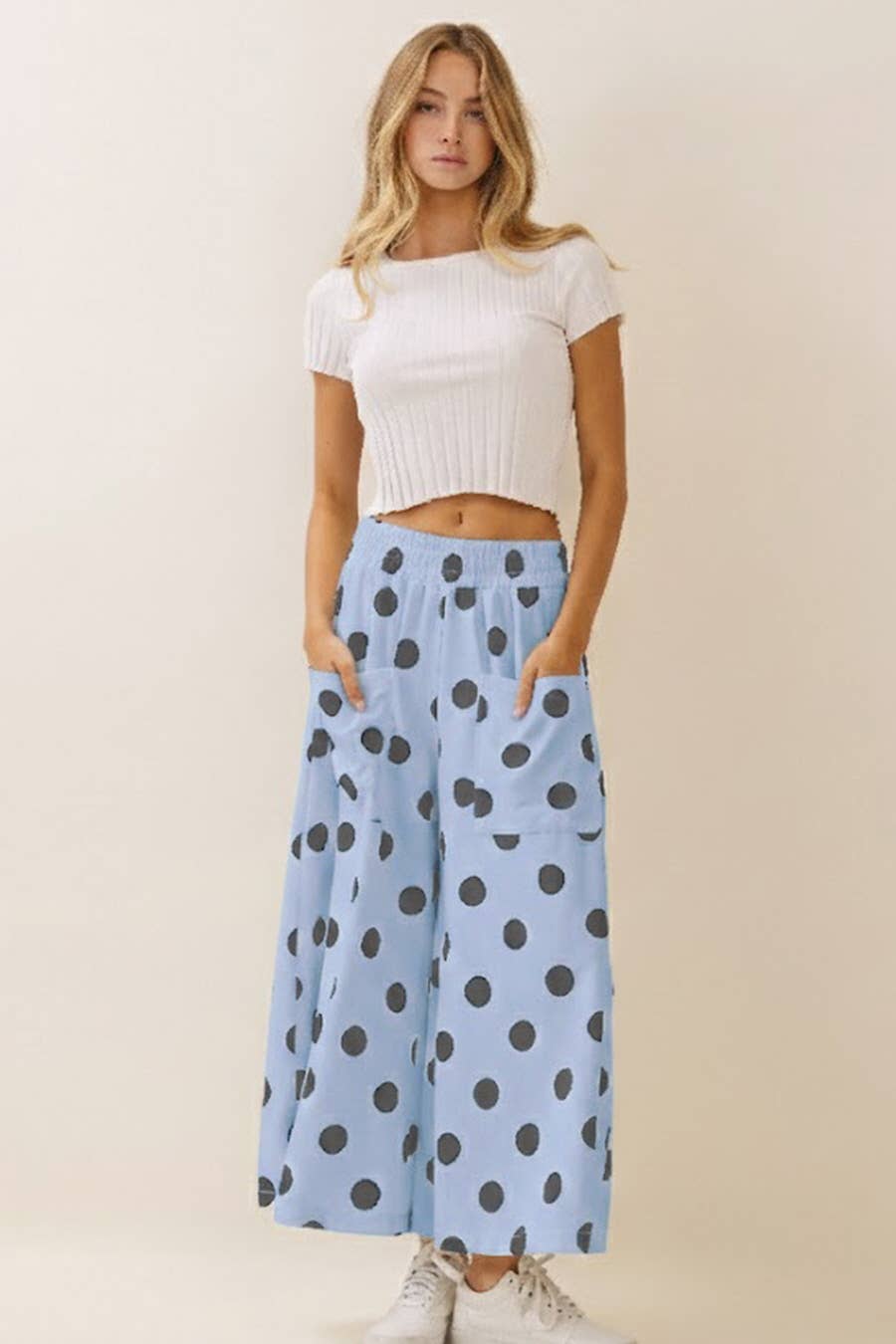 Polka Dot Pull-on Pants: Blue Navy / M